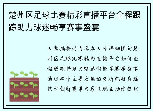 楚州区足球比赛精彩直播平台全程跟踪助力球迷畅享赛事盛宴